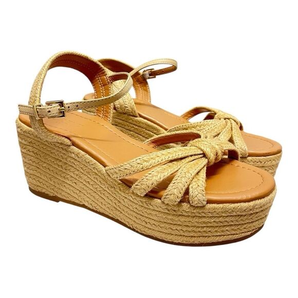 J. Crew | Strappy Raffia Espadrilles Platform Wedges Sandals Size 6.5 Shoes - Picture 2 of 11